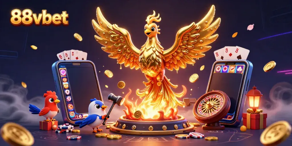 Engage with the vibrant world of 88vbet casino, featuring a molten golden phoenix and exciting slot game elements.