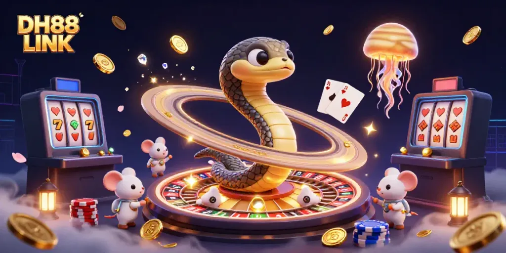 Engage with the vibrant DH88 LINK scene featuring roulette and cosmic betting elements.