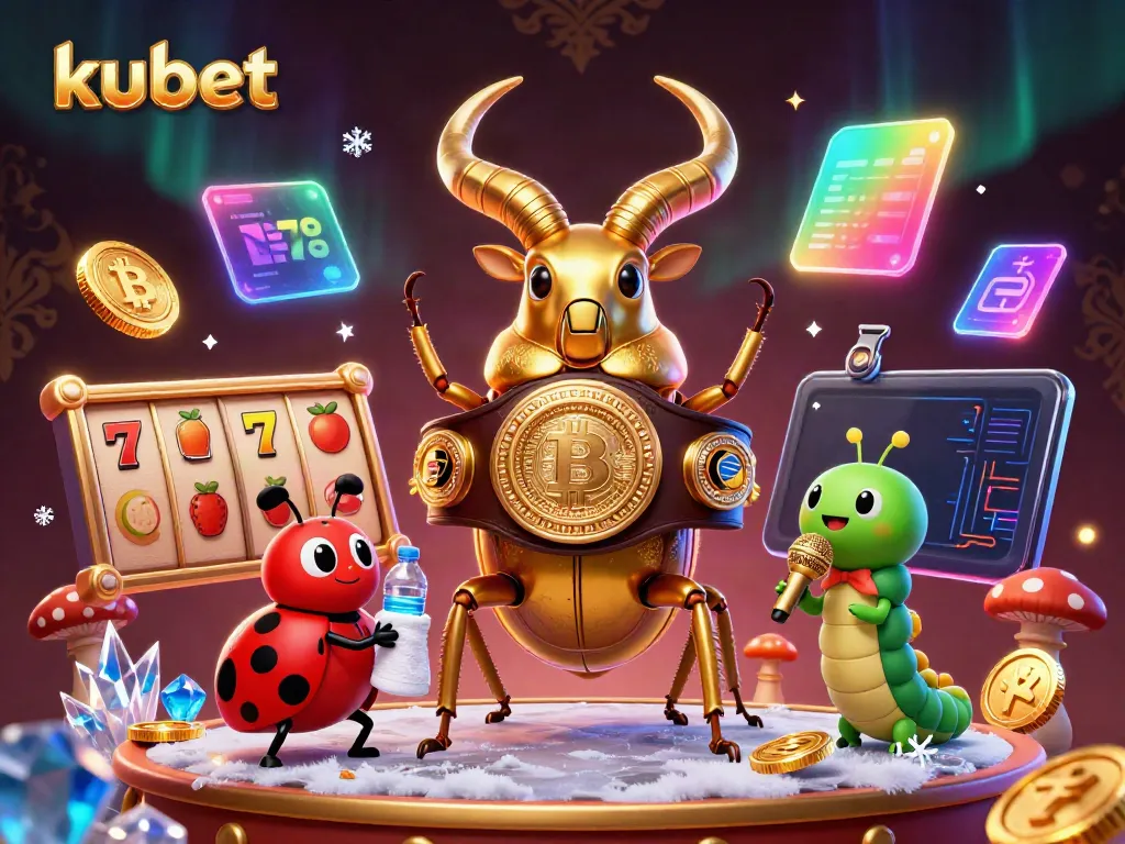 Experience exciting gameplay at kubet with giant colorful casino characters surrounded by vibrant slot symbols.