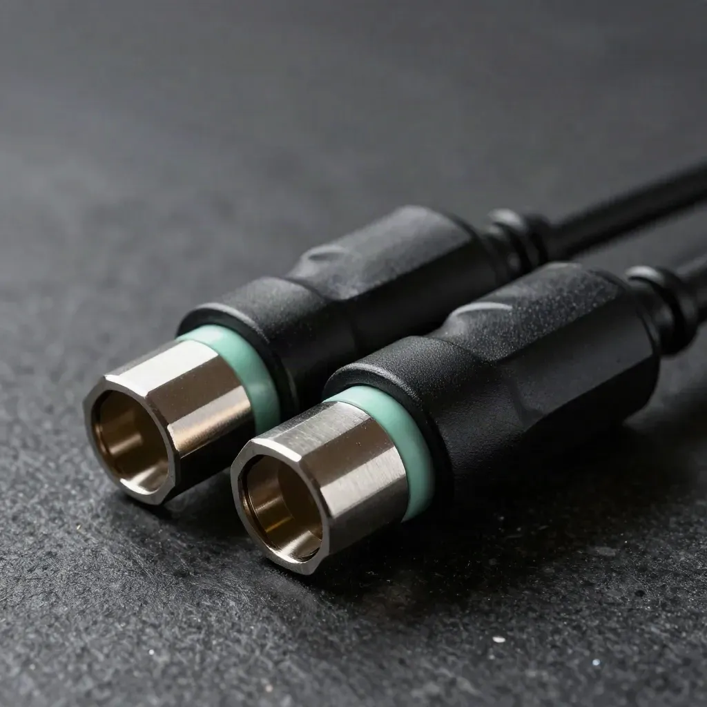 Drie metalen Stripe-koppelingen op donkere basaltsteen met zachte mist en mintaccent.