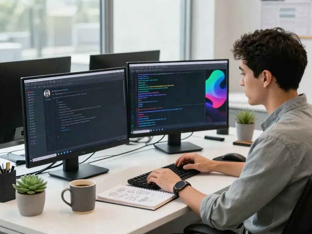 Engaging tech workspace with unfiltered AI chat development and coding activity